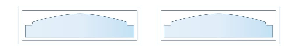 Two side-by-side diagrams of a light-blue semicircular arch within double rectangular borders.