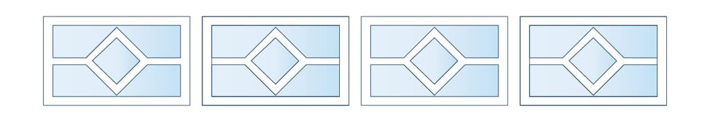 Four decorative horizontal banners in a row, each with a blue gradient and a central diamond motif inside a bordered frame.