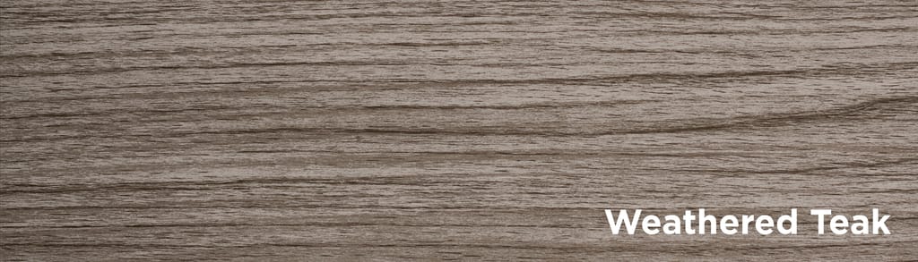 Weathered teak wood grain texture with the label 'Weathered Teak' in the bottom-right corner.